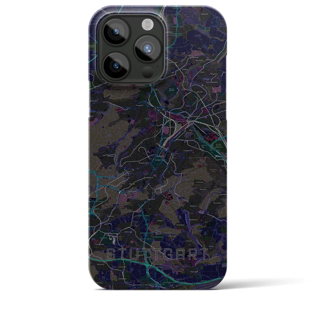 【シュトゥットガルト】地図柄iPhoneケース（バックカバータイプ・ブラック）iPhone 15 Pro Max 用