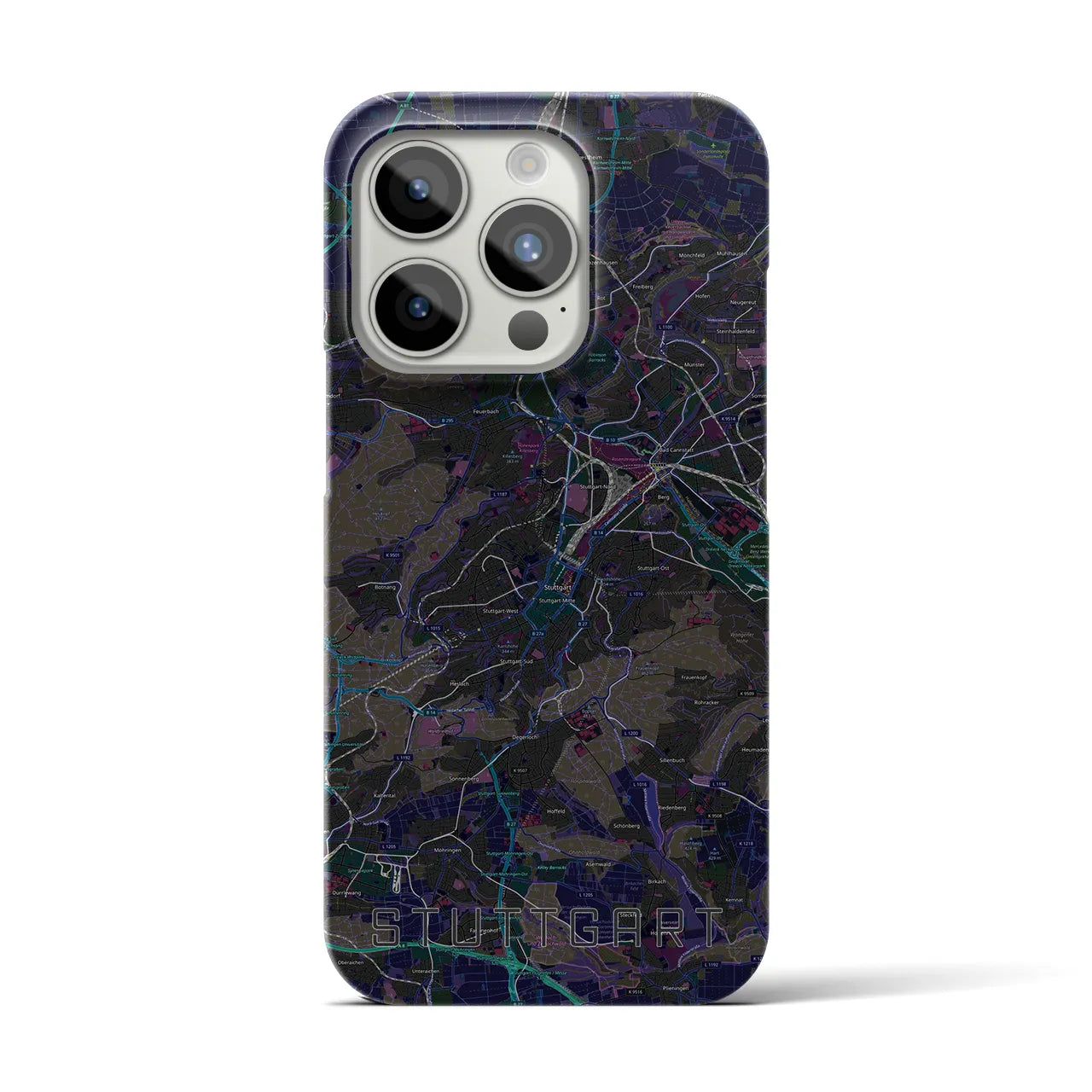 【シュトゥットガルト】地図柄iPhoneケース（バックカバータイプ・ブラック）iPhone 15 Pro 用