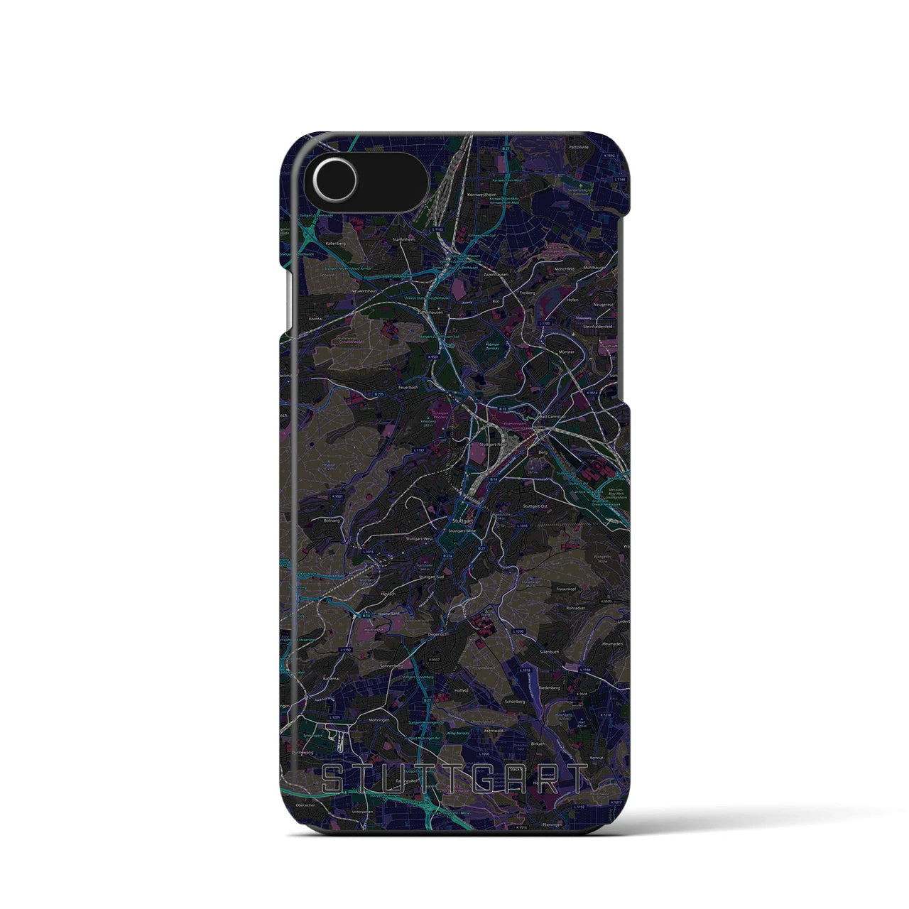 【シュトゥットガルト】地図柄iPhoneケース（バックカバータイプ・ブラック）iPhone SE（第3 / 第2世代） / 8 / 7 / 6s / 6 用