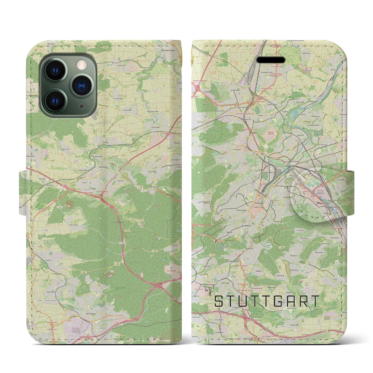 【シュトゥットガルト】地図柄iPhoneケース（手帳両面タイプ・ナチュラル）iPhone 11 Pro 用