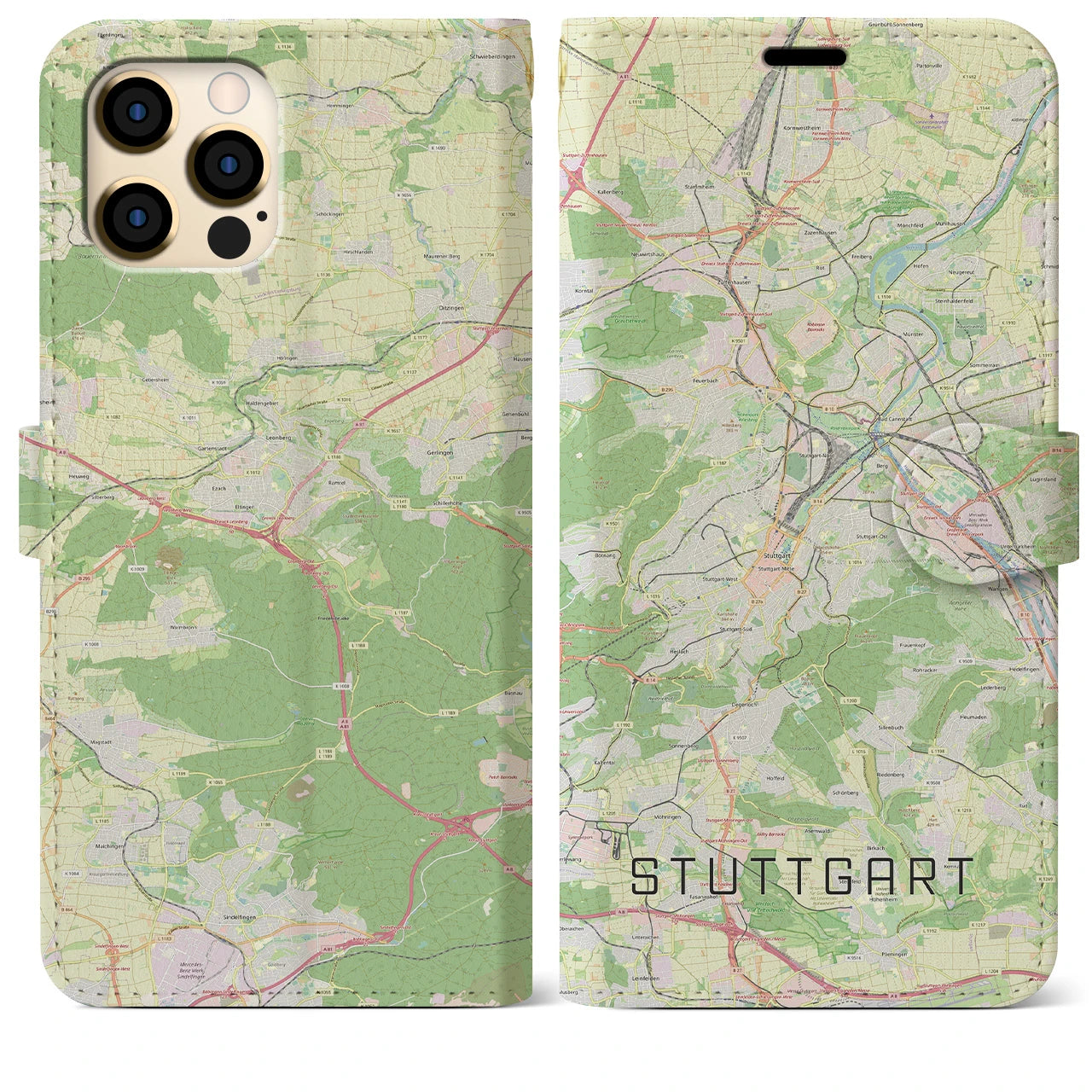 【シュトゥットガルト】地図柄iPhoneケース（手帳両面タイプ・ナチュラル）iPhone 12 Pro Max 用
