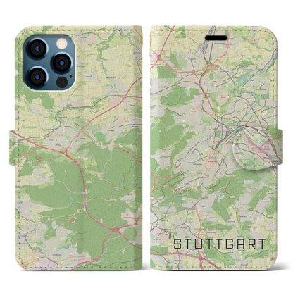 【シュトゥットガルト（ドイツ）】地図柄iPhoneケース（手帳タイプ）ナチュラル・iPhone 12 / 12 Pro 用