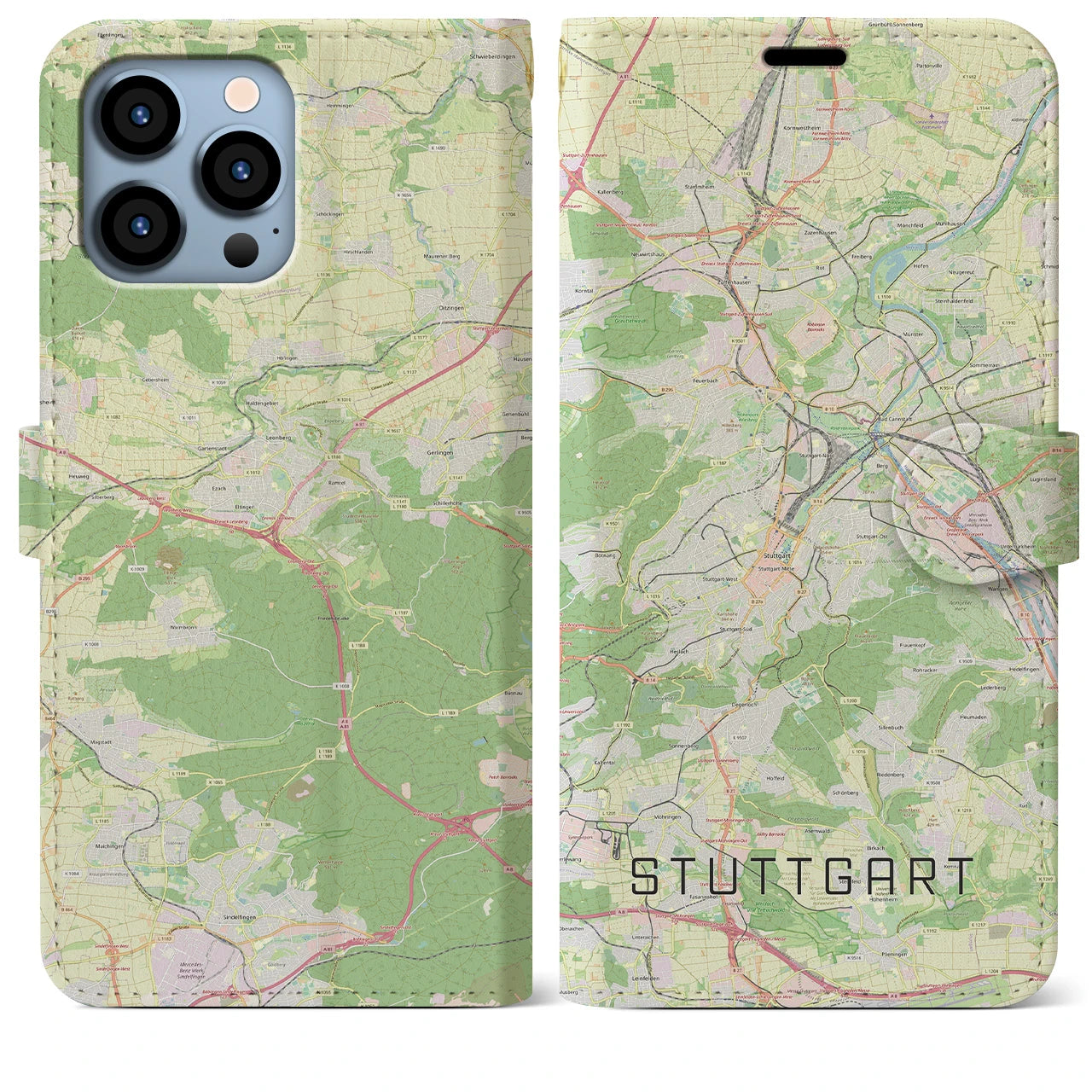 【シュトゥットガルト】地図柄iPhoneケース（手帳両面タイプ・ナチュラル）iPhone 13 Pro Max 用