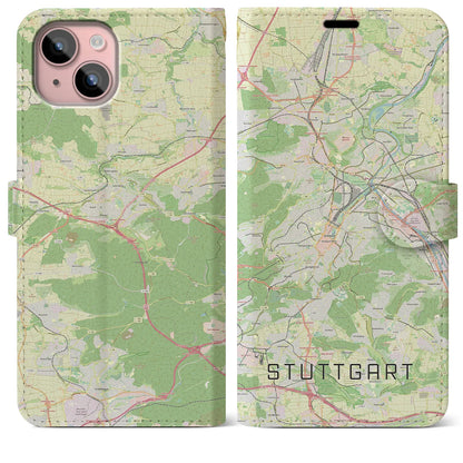 【シュトゥットガルト（ドイツ）】地図柄iPhoneケース（手帳タイプ）ナチュラル・iPhone 15 Plus 用