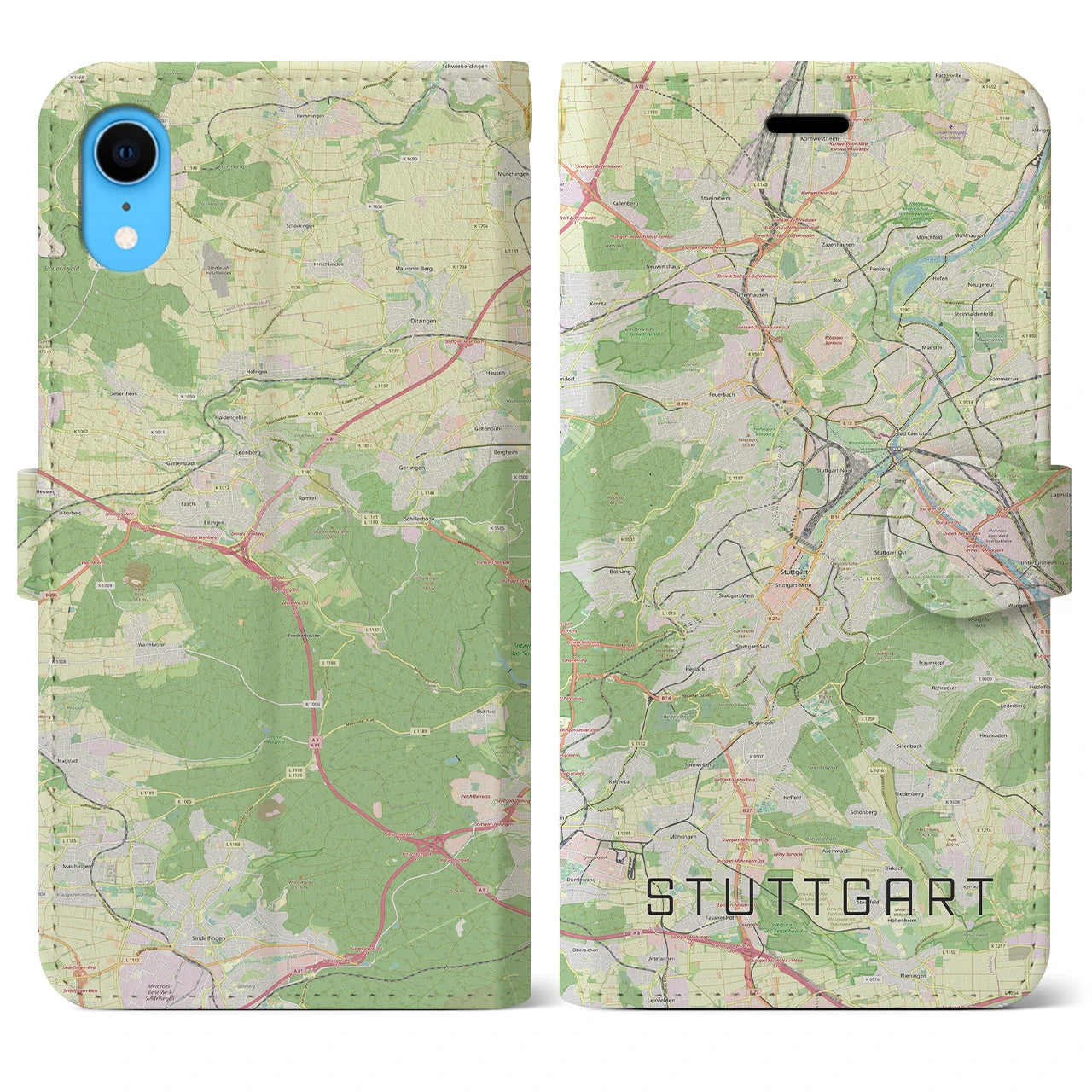 【シュトゥットガルト】地図柄iPhoneケース（手帳両面タイプ・ナチュラル）iPhone XR 用