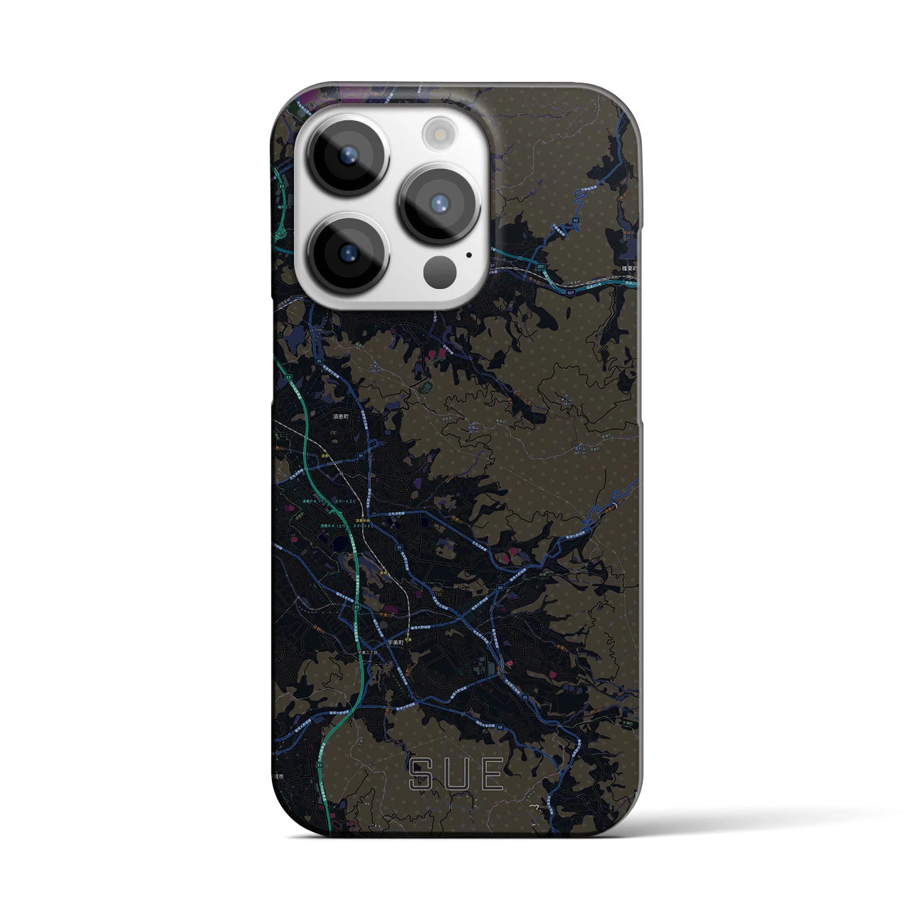 【須恵】地図柄iPhoneケース（バックカバータイプ・ブラック）iPhone 14 Pro 用
