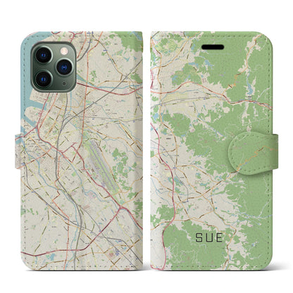 【須恵（福岡県）】地図柄iPhoneケース（手帳タイプ）ナチュラル・iPhone 11 Pro 用