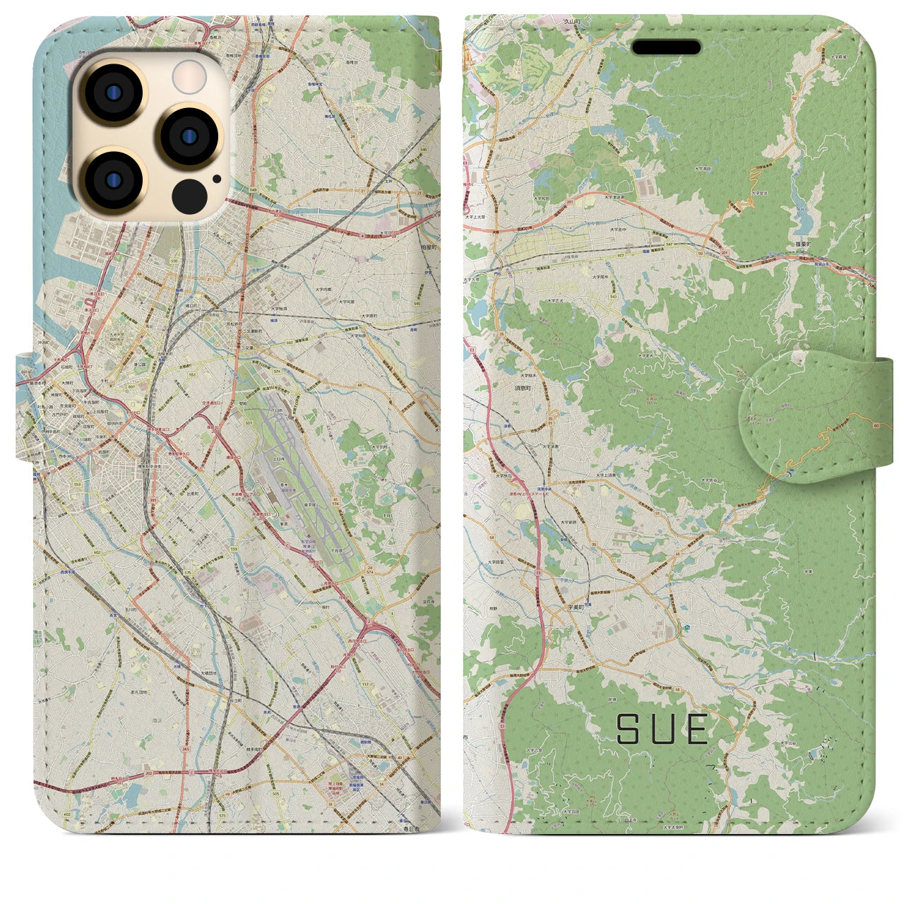 【須恵】地図柄iPhoneケース（手帳両面タイプ・ナチュラル）iPhone 12 Pro Max 用