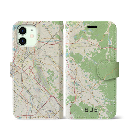 【須恵（福岡県）】地図柄iPhoneケース（手帳タイプ）ナチュラル・iPhone 12 mini 用