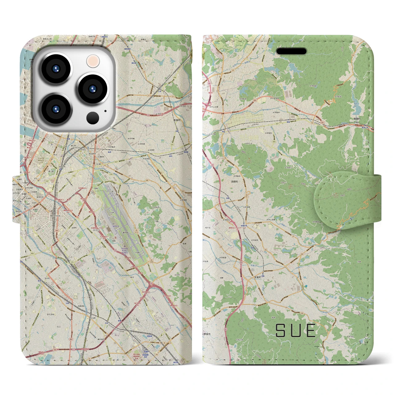 【須恵】地図柄iPhoneケース（手帳両面タイプ・ナチュラル）iPhone 13 Pro 用