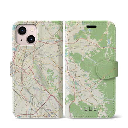 【須恵（福岡県）】地図柄iPhoneケース（手帳タイプ）ナチュラル・iPhone 13 mini 用