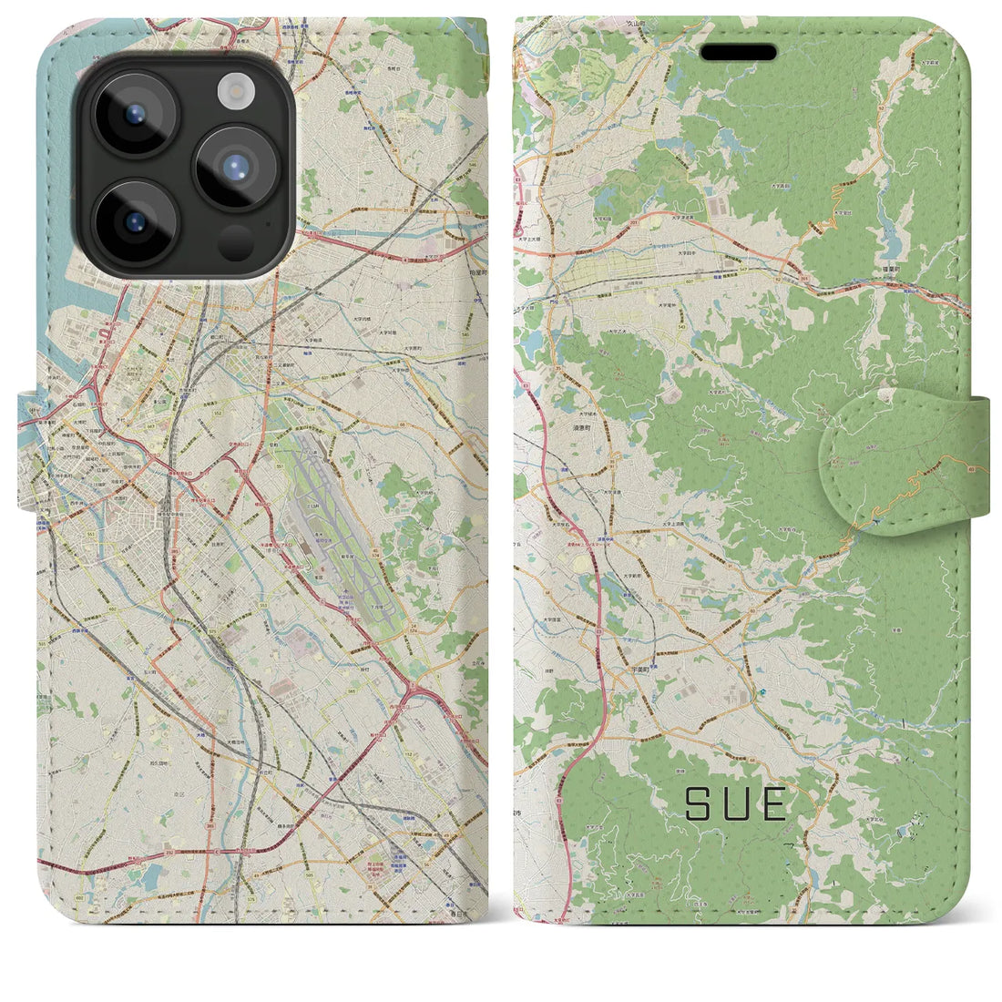 【須恵】地図柄iPhoneケース（手帳両面タイプ・ナチュラル）iPhone 15 Pro Max 用