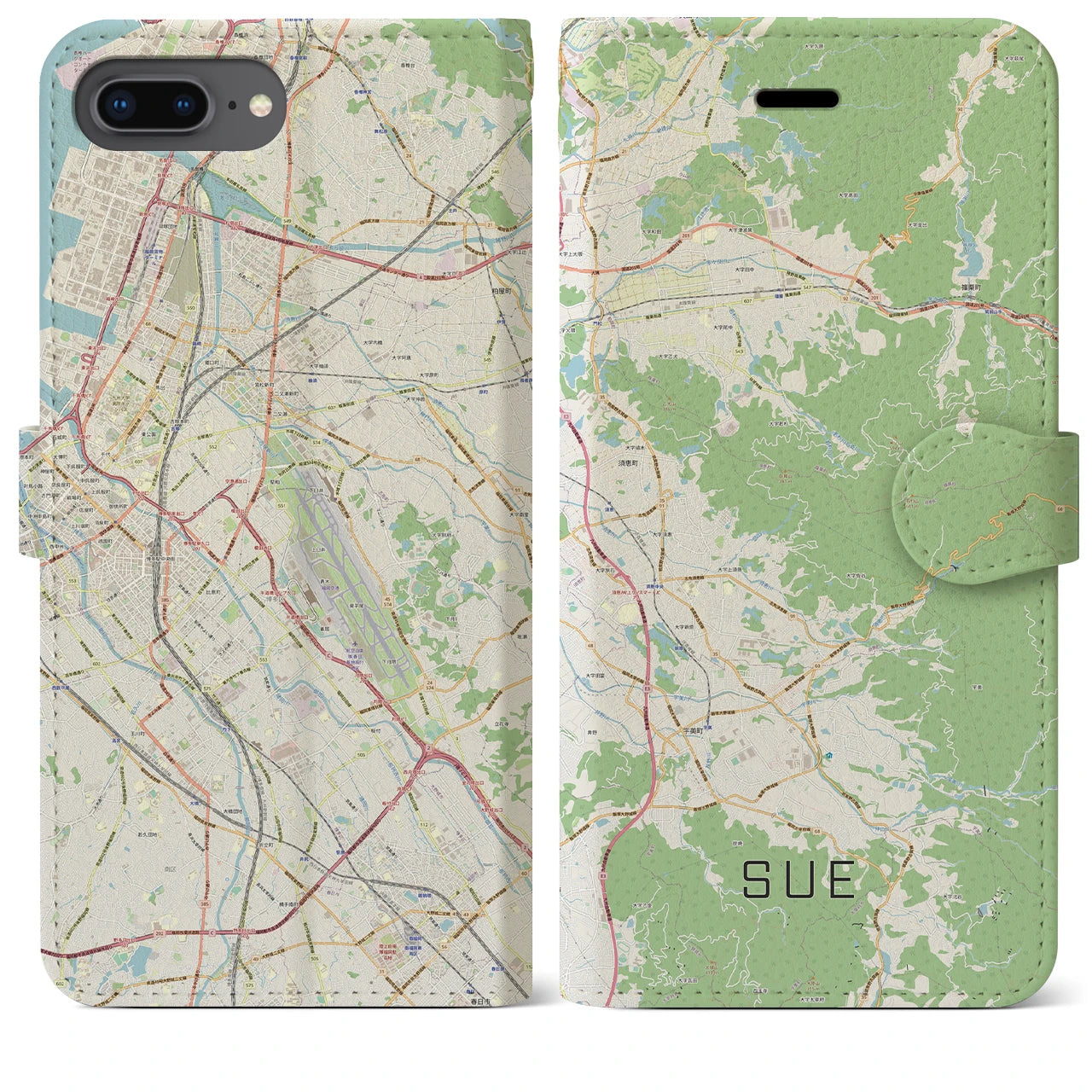 【須恵】地図柄iPhoneケース（手帳両面タイプ・ナチュラル）iPhone 8Plus /7Plus / 6sPlus / 6Plus 用