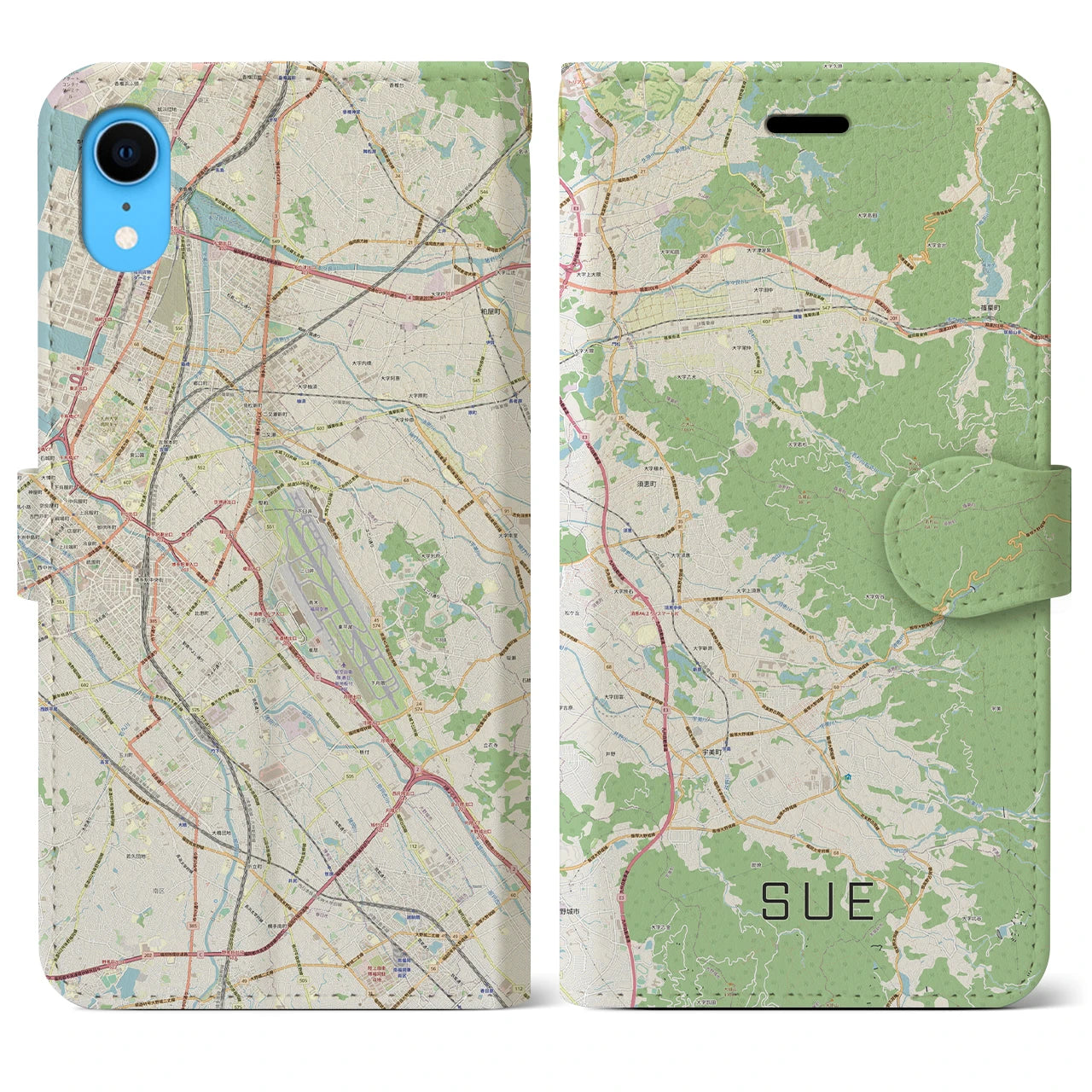 【須恵】地図柄iPhoneケース（手帳両面タイプ・ナチュラル）iPhone XR 用