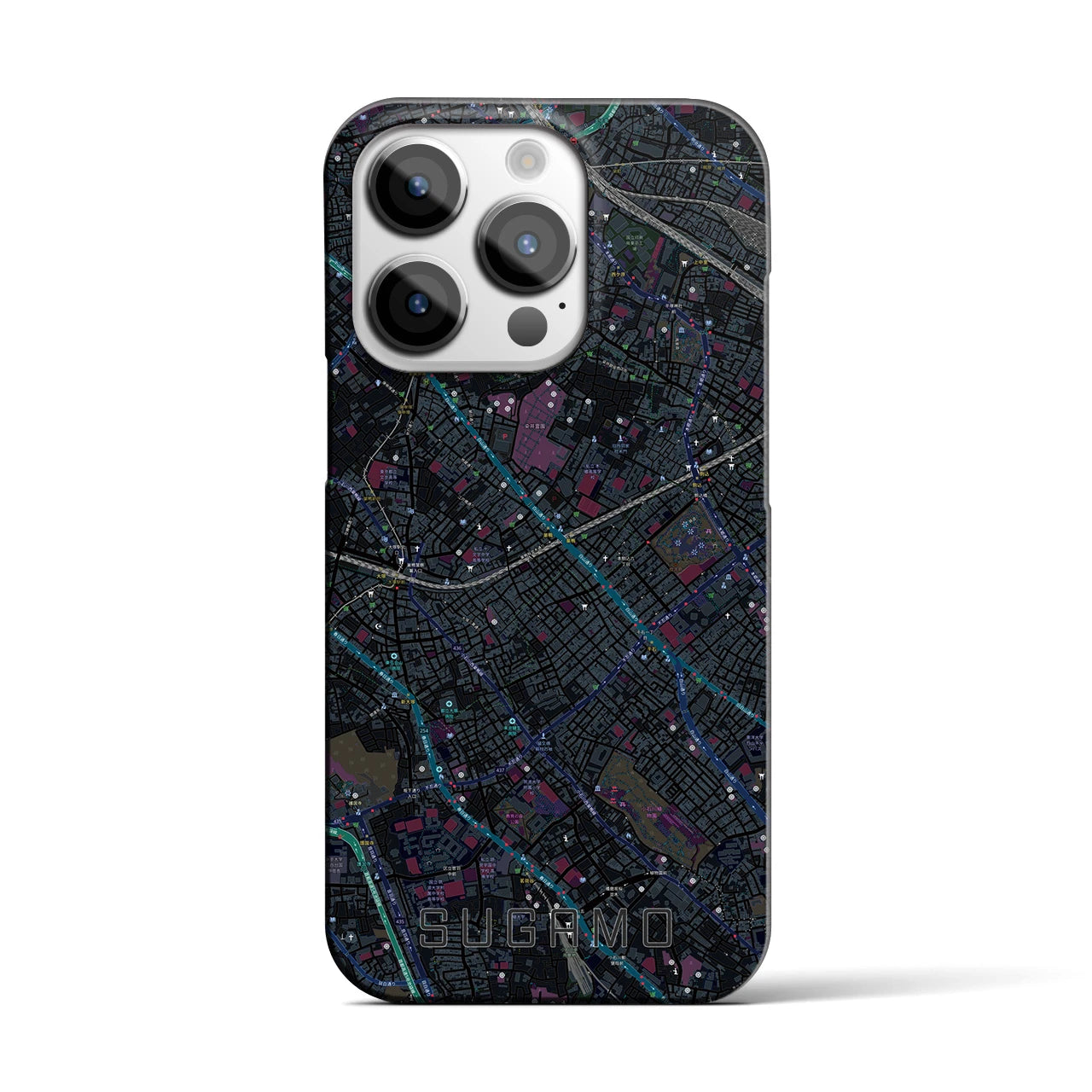 【巣鴨】地図柄iPhoneケース（バックカバータイプ・ブラック）iPhone 14 Pro 用