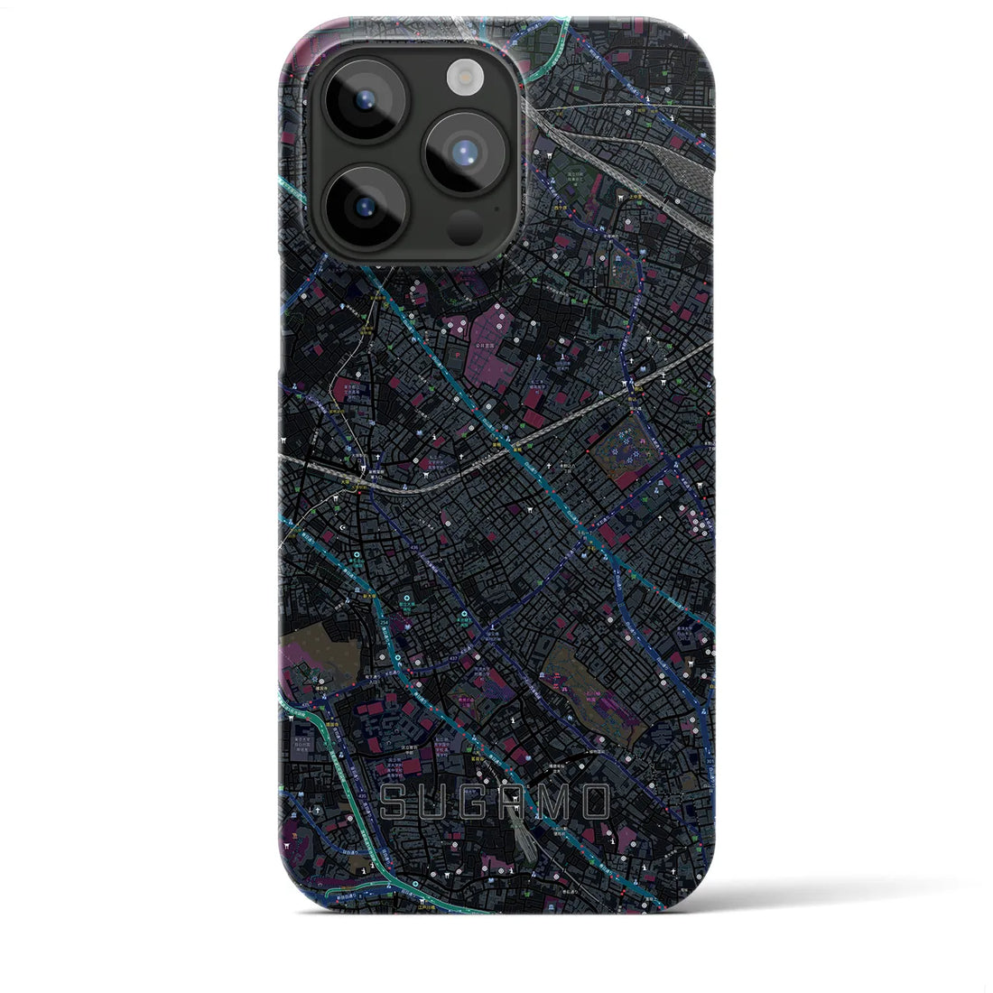 【巣鴨】地図柄iPhoneケース（バックカバータイプ・ブラック）iPhone 15 Pro Max 用