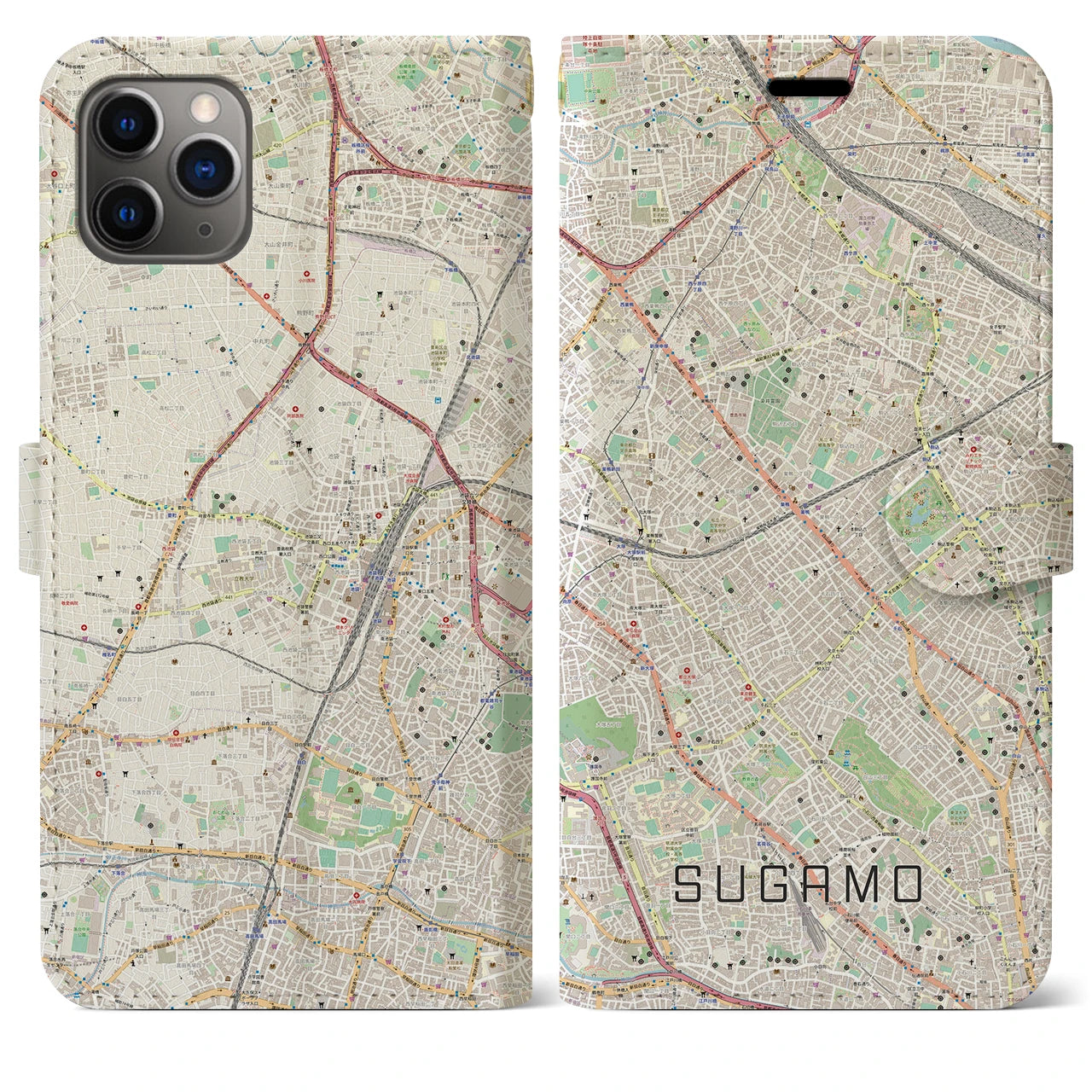 【巣鴨】地図柄iPhoneケース（手帳両面タイプ・ナチュラル）iPhone 11 Pro Max 用
