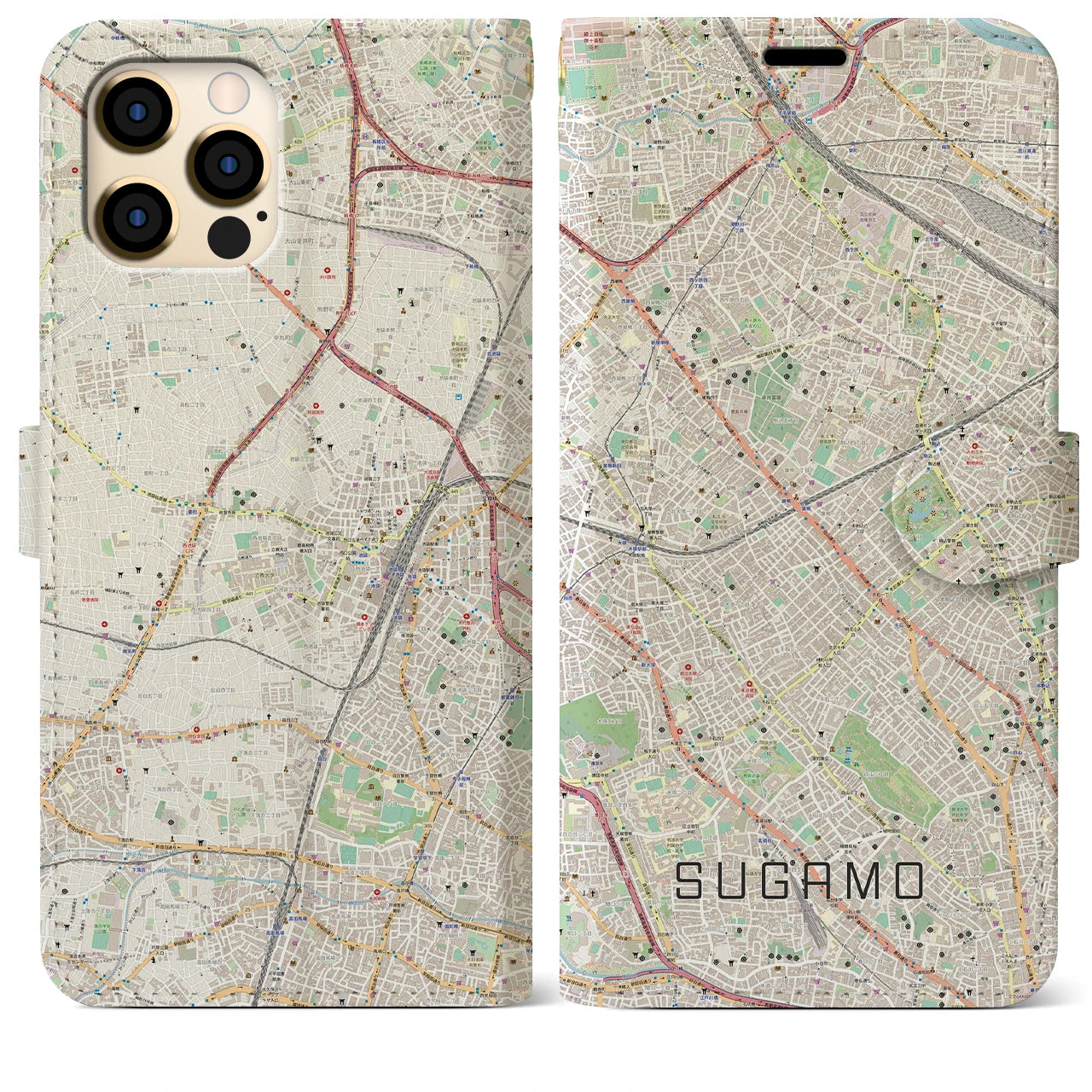 【巣鴨】地図柄iPhoneケース（手帳両面タイプ・ナチュラル）iPhone 12 Pro Max 用