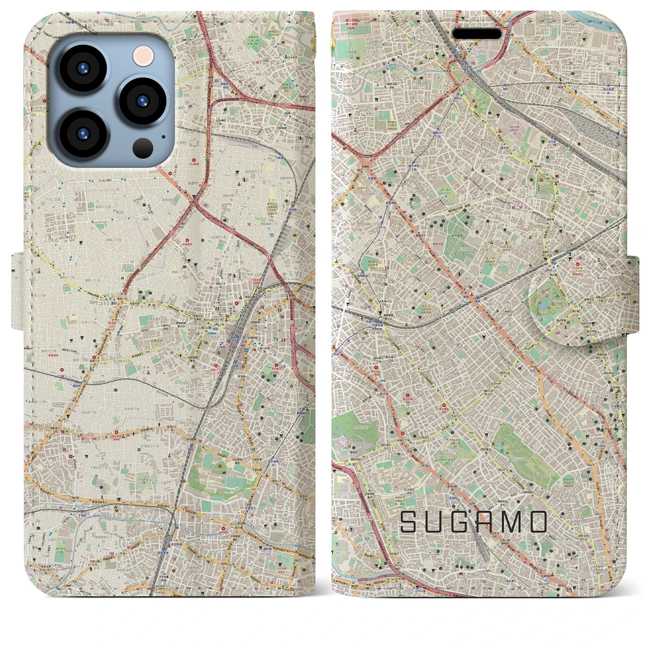 【巣鴨】地図柄iPhoneケース（手帳両面タイプ・ナチュラル）iPhone 13 Pro Max 用