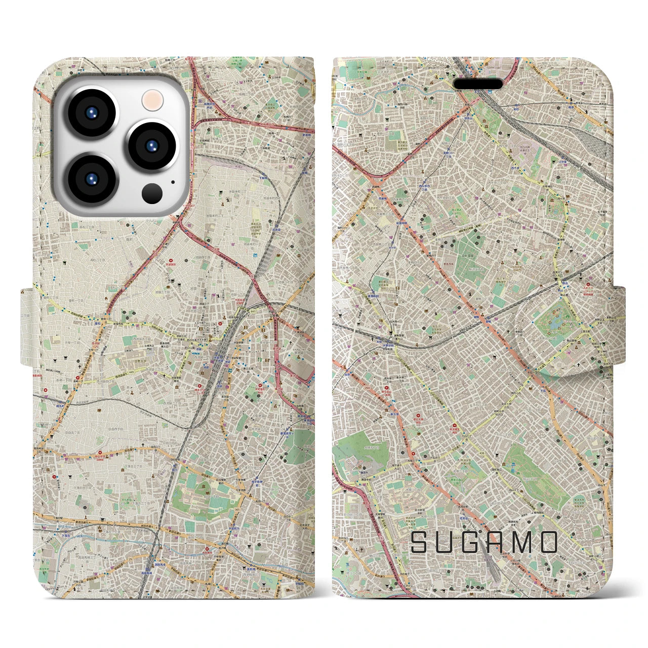 【巣鴨】地図柄iPhoneケース（手帳両面タイプ・ナチュラル）iPhone 13 Pro 用