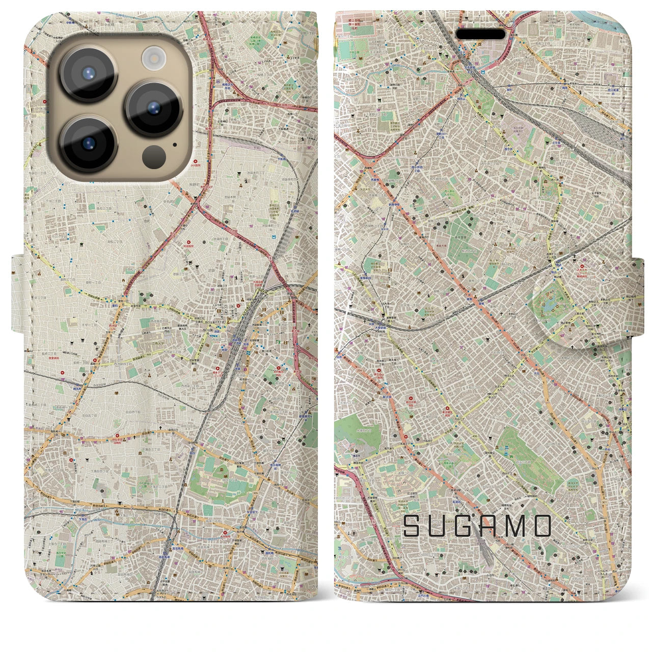 【巣鴨】地図柄iPhoneケース（手帳両面タイプ・ナチュラル）iPhone 14 Pro Max 用