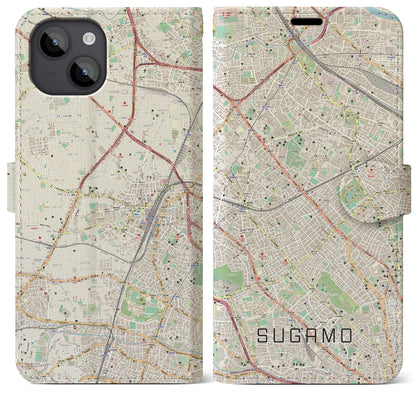 【巣鴨（東京都）】地図柄iPhoneケース（手帳タイプ）ナチュラル・iPhone 14 Plus 用