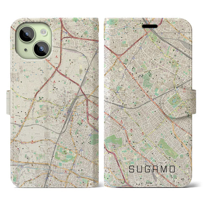 【巣鴨（東京都）】地図柄iPhoneケース（手帳タイプ）ナチュラル・iPhone 15 用