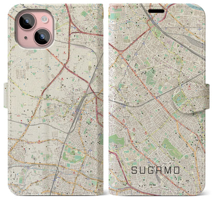 【巣鴨（東京都）】地図柄iPhoneケース（手帳タイプ）ナチュラル・iPhone 15 Plus 用