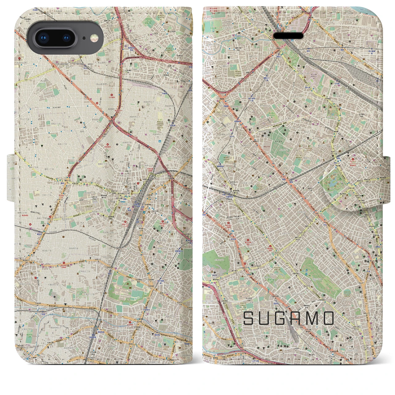 【巣鴨】地図柄iPhoneケース（手帳両面タイプ・ナチュラル）iPhone 8Plus /7Plus / 6sPlus / 6Plus 用
