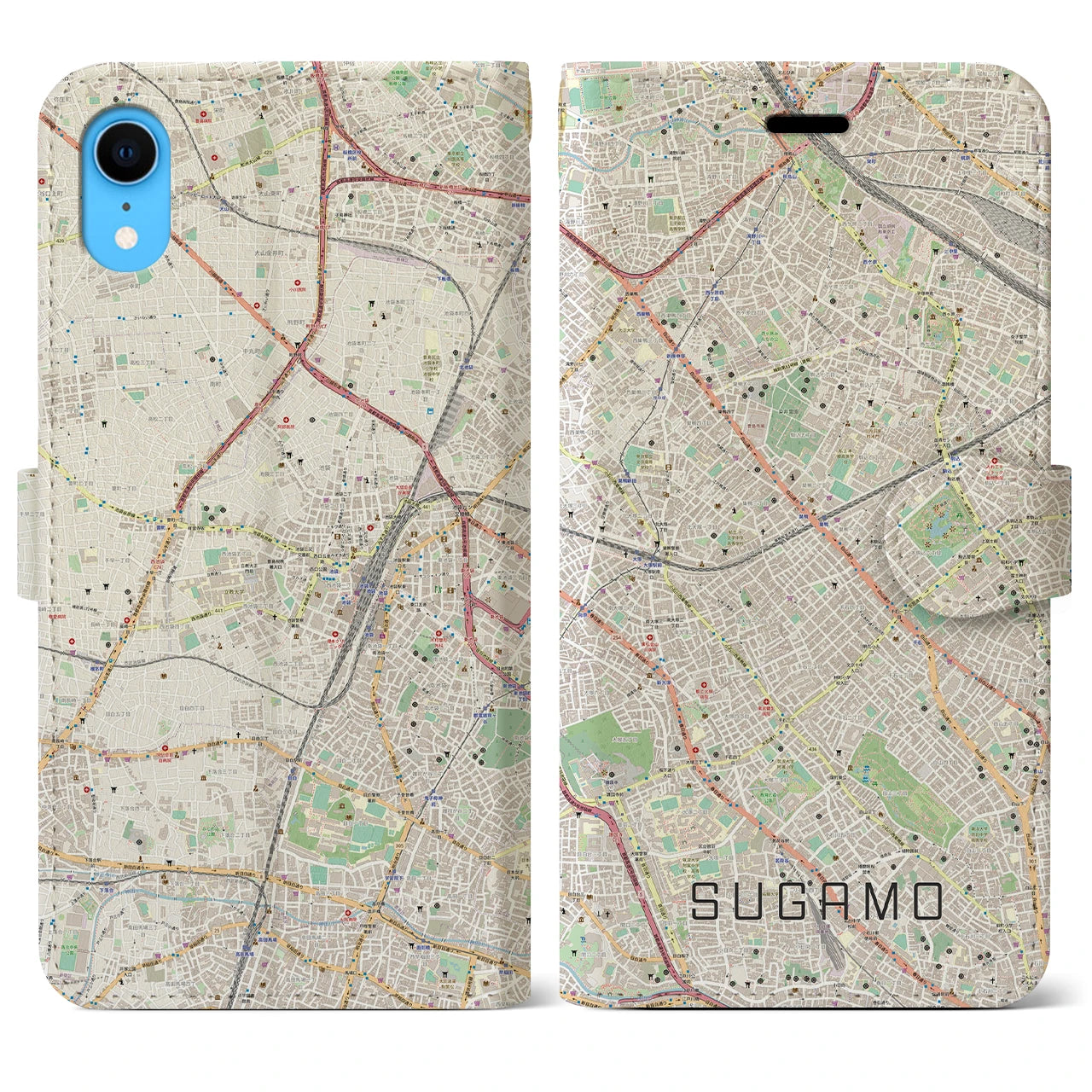 【巣鴨】地図柄iPhoneケース（手帳両面タイプ・ナチュラル）iPhone XR 用