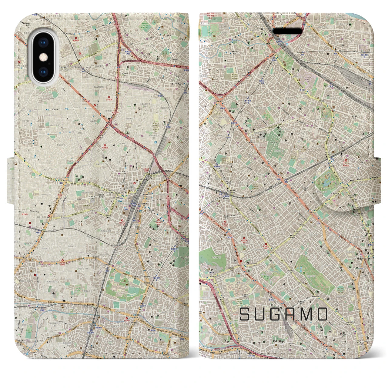 【巣鴨】地図柄iPhoneケース（手帳両面タイプ・ナチュラル）iPhone XS Max 用