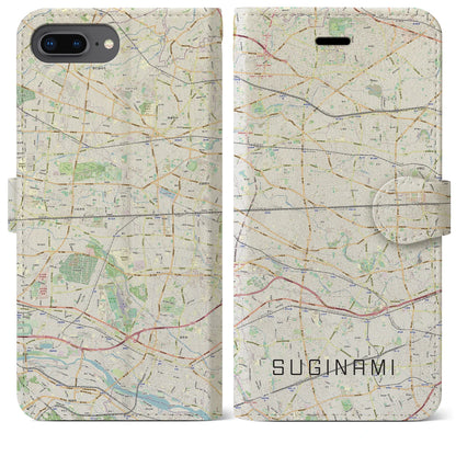 【杉並（東京都）】地図柄iPhoneケース（手帳タイプ）ナチュラル・iPhone 8Plus /7Plus / 6sPlus / 6Plus 用