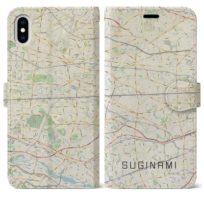 【杉並（東京都）】地図柄iPhoneケース（手帳タイプ）ナチュラル・iPhone XS Max 用