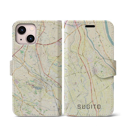 【杉戸（埼玉県）】地図柄iPhoneケース（手帳タイプ）ナチュラル・iPhone 13 mini 用