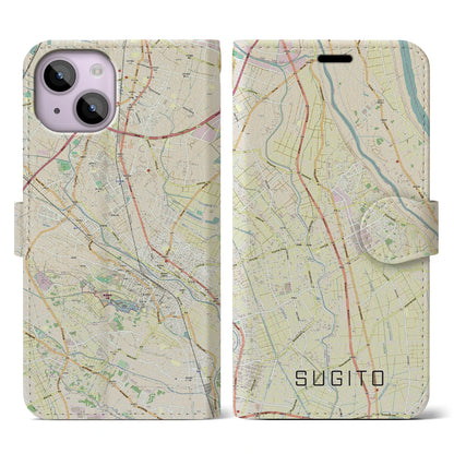 【杉戸（埼玉県）】地図柄iPhoneケース（手帳タイプ）ナチュラル・iPhone 14 用