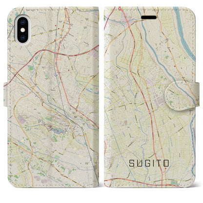【杉戸（埼玉県）】地図柄iPhoneケース（手帳タイプ）ナチュラル・iPhone XS Max 用