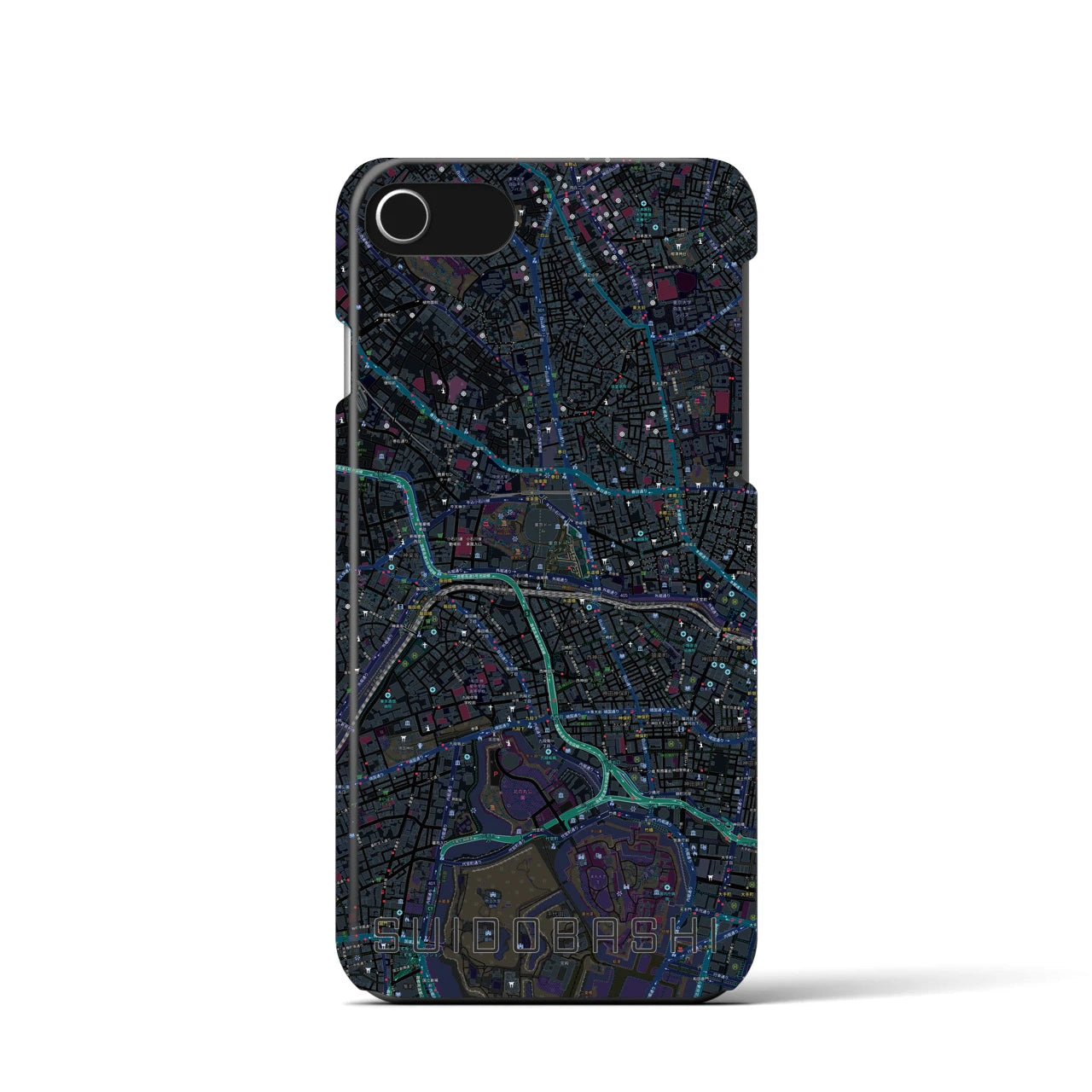 【水道橋】地図柄iPhoneケース（バックカバータイプ・ブラック）iPhone SE（第3 / 第2世代） / 8 / 7 / 6s / 6 用