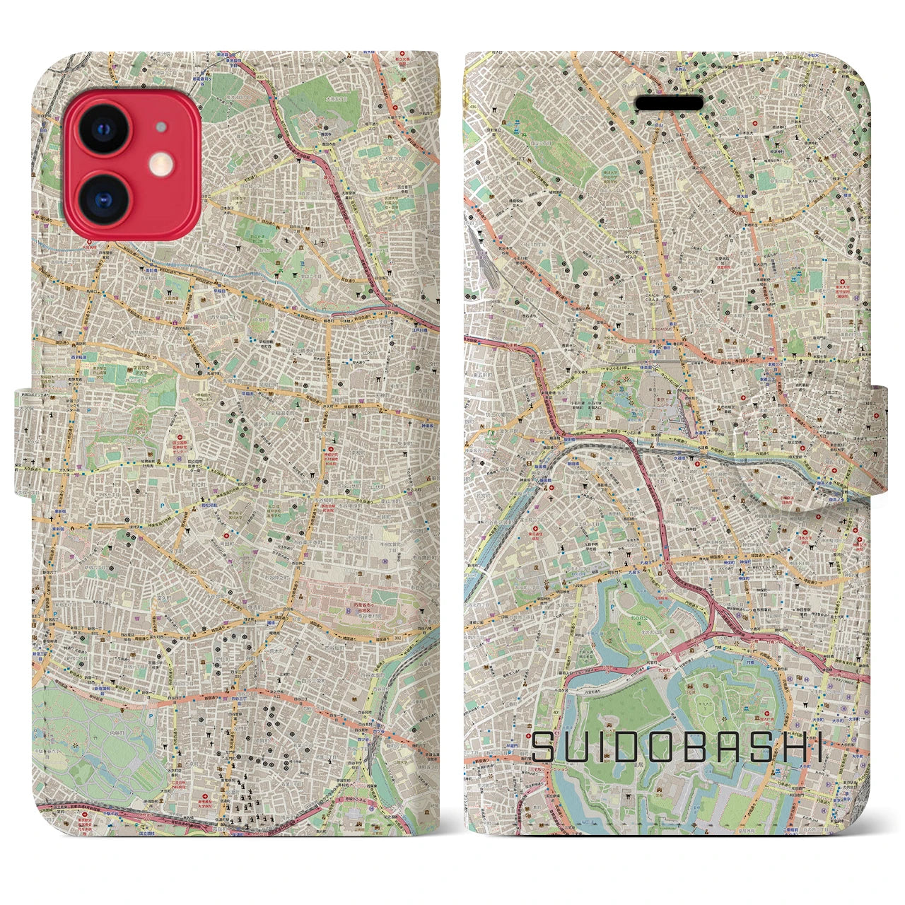 【水道橋】地図柄iPhoneケース（手帳両面タイプ・ナチュラル）iPhone 11 用