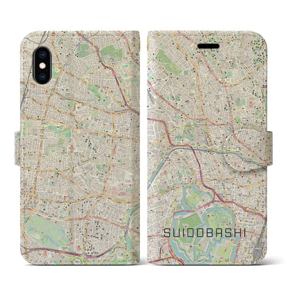 【水道橋（東京都）】地図柄iPhoneケース（手帳タイプ）ナチュラル・iPhone XS / X 用