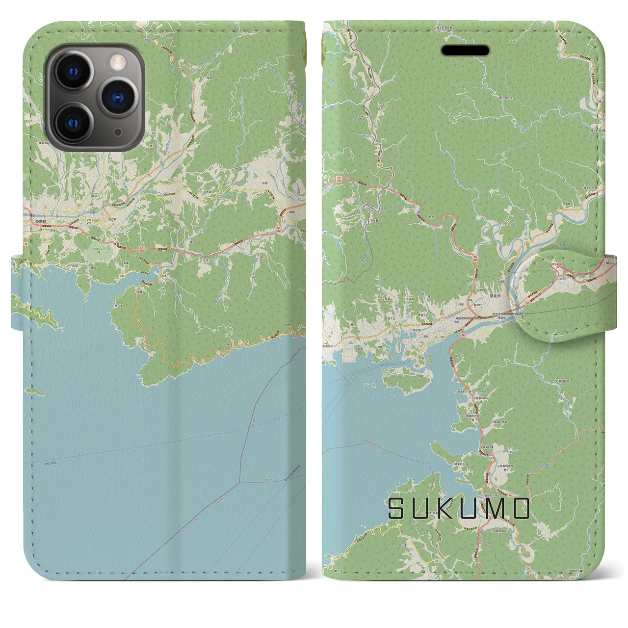 【宿毛】地図柄iPhoneケース（手帳両面タイプ・ナチュラル）iPhone 11 Pro Max 用