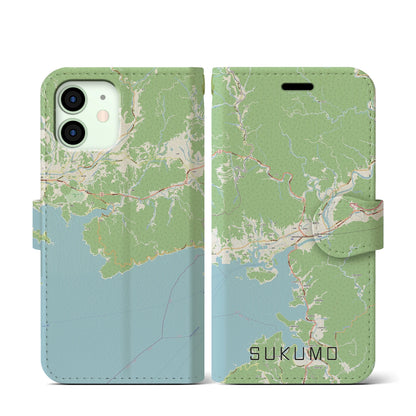 【宿毛（高知県）】地図柄iPhoneケース（手帳タイプ）ナチュラル・iPhone 12 mini 用