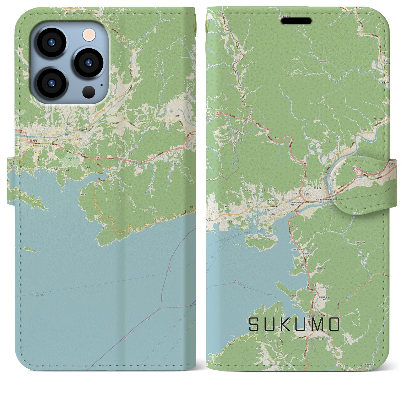 【宿毛】地図柄iPhoneケース（手帳両面タイプ・ナチュラル）iPhone 13 Pro Max 用