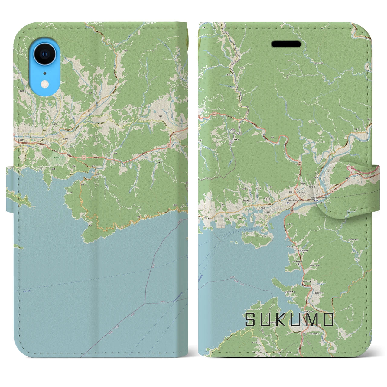 【宿毛】地図柄iPhoneケース（手帳両面タイプ・ナチュラル）iPhone XR 用