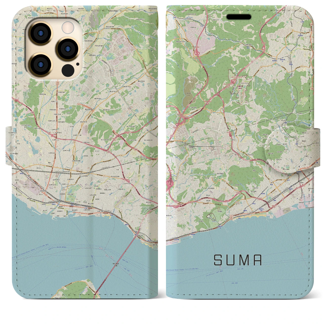 【須磨】地図柄iPhoneケース（手帳両面タイプ・ナチュラル）iPhone 12 Pro Max 用