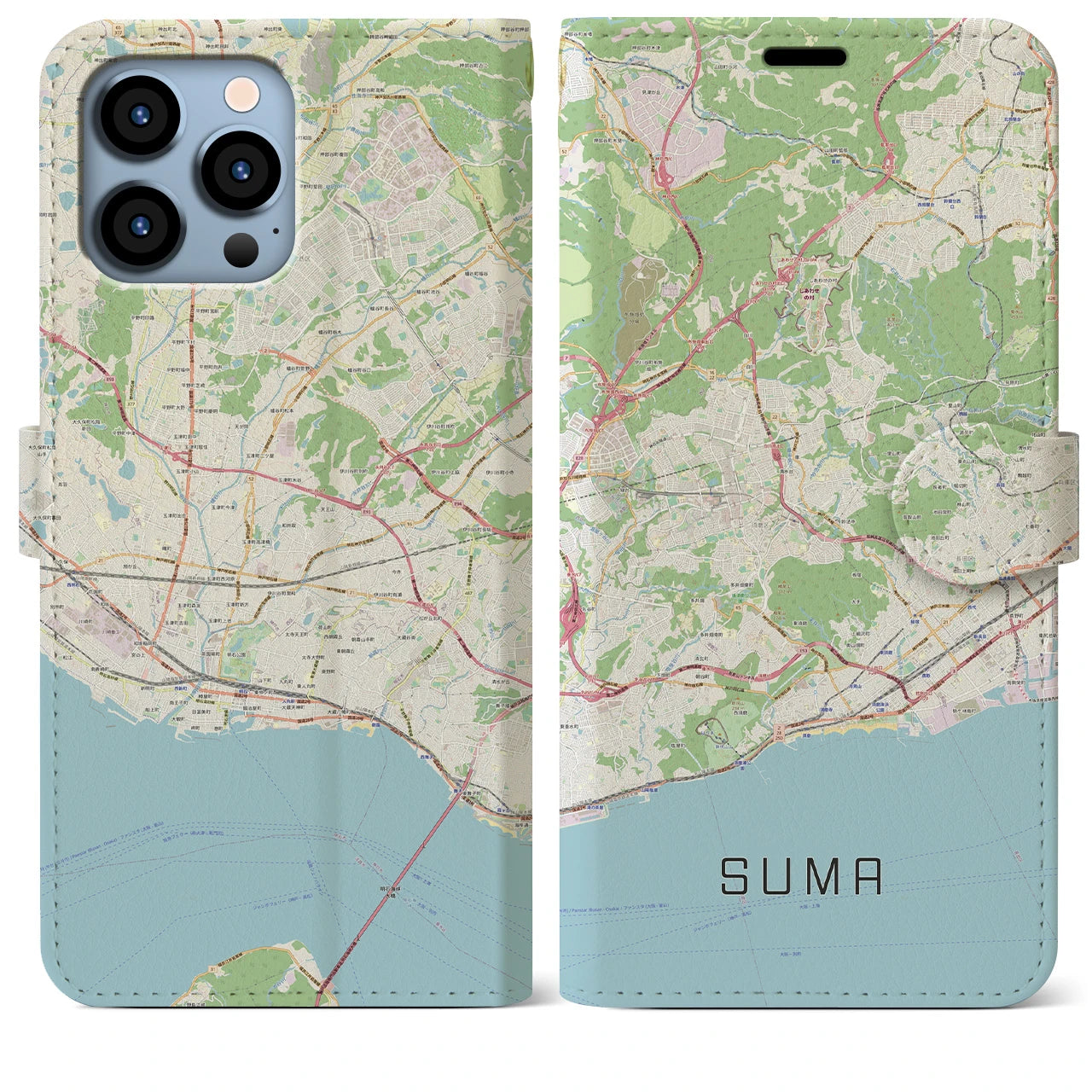 【須磨】地図柄iPhoneケース（手帳両面タイプ・ナチュラル）iPhone 13 Pro Max 用