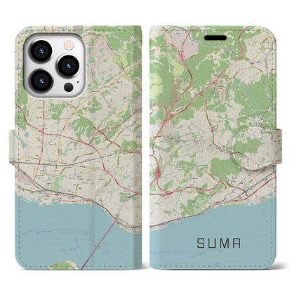 【須磨（兵庫県）】地図柄iPhoneケース（手帳タイプ）ナチュラル・iPhone 13 Pro 用