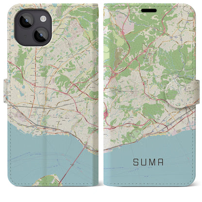 【須磨（兵庫県）】地図柄iPhoneケース（手帳タイプ）ナチュラル・iPhone 14 Plus 用