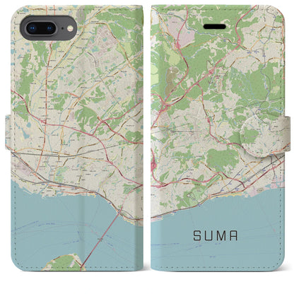 【須磨（兵庫県）】地図柄iPhoneケース（手帳タイプ）ナチュラル・iPhone 8Plus /7Plus / 6sPlus / 6Plus 用