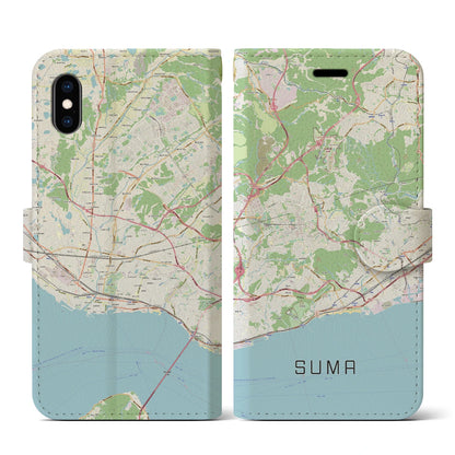 【須磨（兵庫県）】地図柄iPhoneケース（手帳タイプ）ナチュラル・iPhone XS / X 用