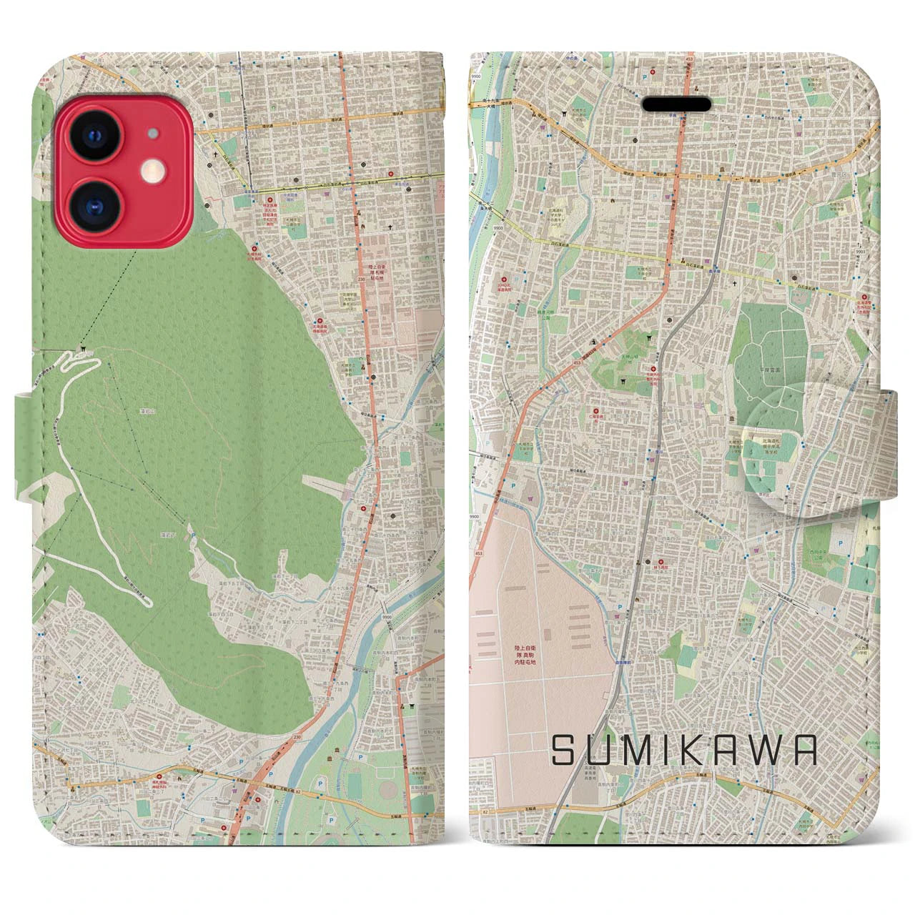 【澄川】地図柄iPhoneケース（手帳両面タイプ・ナチュラル）iPhone 11 用